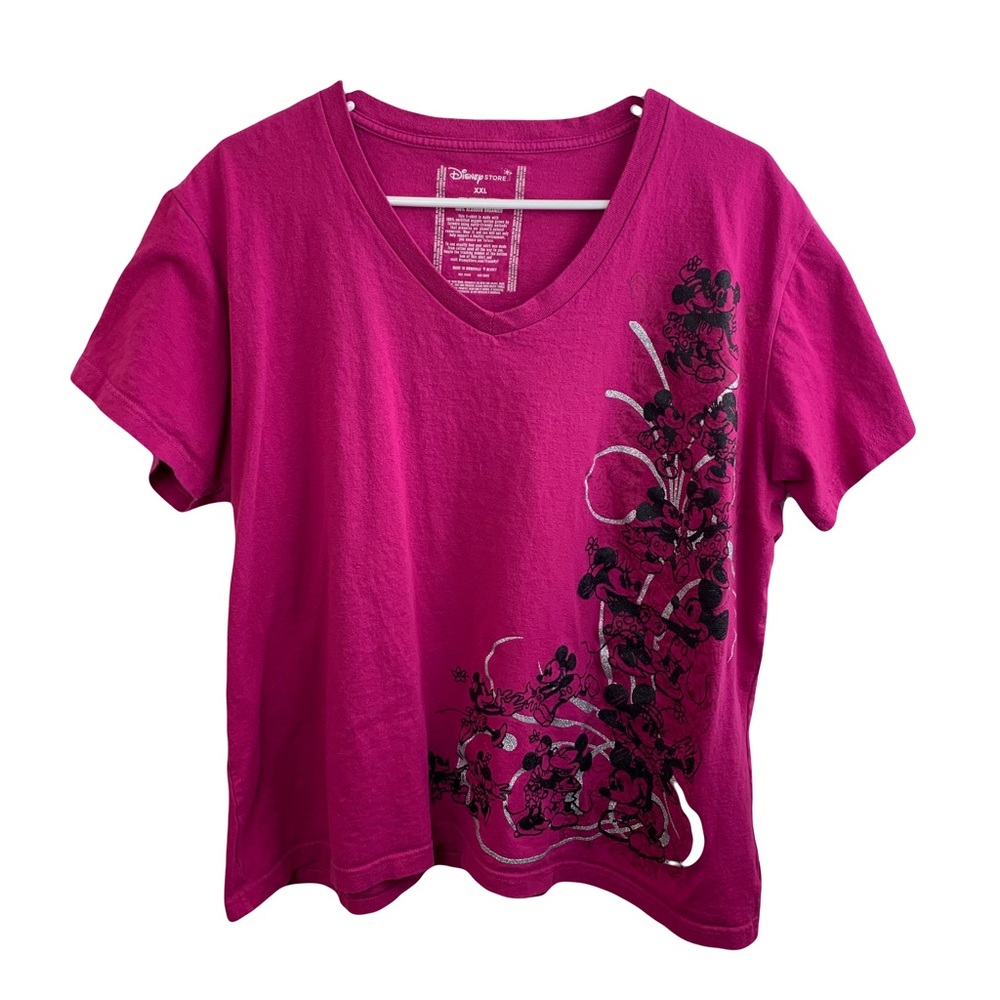 Disney Store Womens Mickey and Minnie Pink V-Neck Tee Size XXL